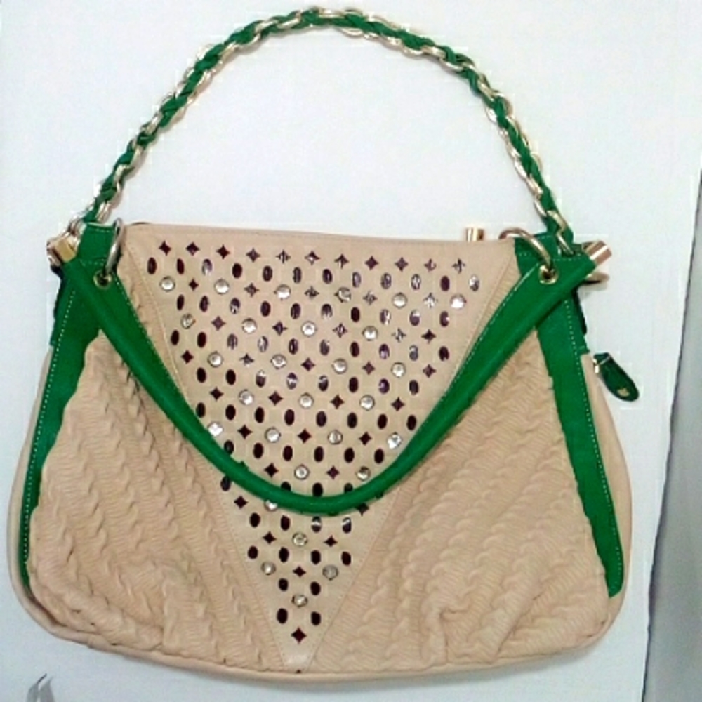 Kerry Cain tan green hobo bag